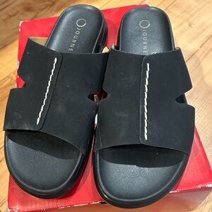 Journee Black Slide Sandals with Stitch Detail